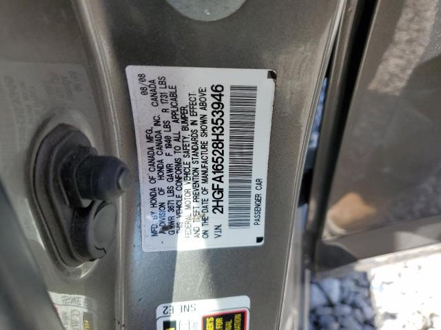 2HGFA16528H353946 - 2008 HONDA CIVIC LX SILVER photo 12