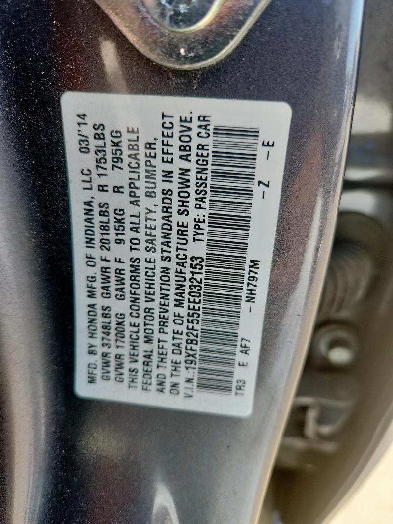 19XFB2F55EE032153 - 2014 HONDA CIVIC LX GRAY photo 13