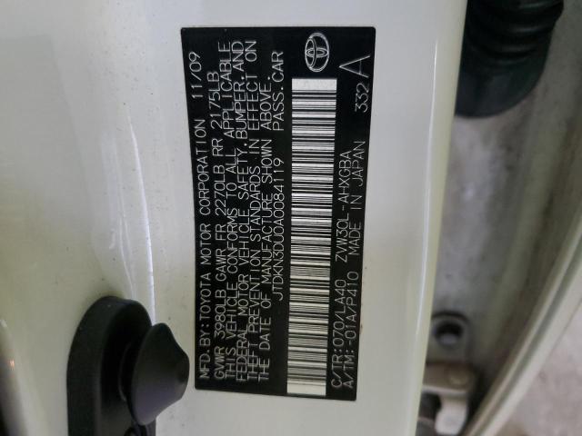 JTDKN3DU0A0084119 - 2010 TOYOTA PRIUS 白色 照片 12