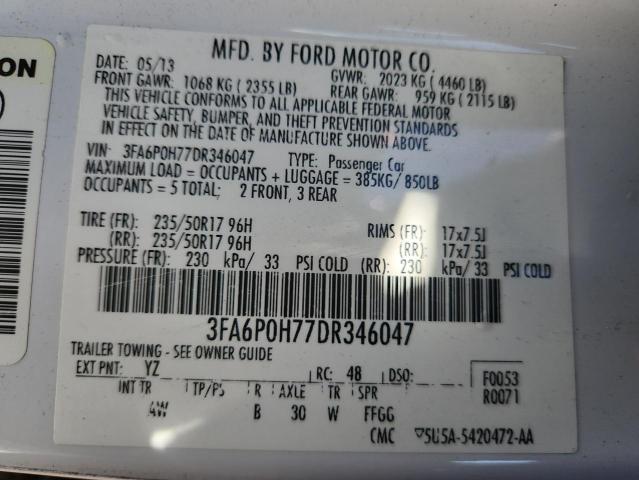 3FA6P0H77DR346047 - 2013 FORD FUSION SE WHITE photo 13