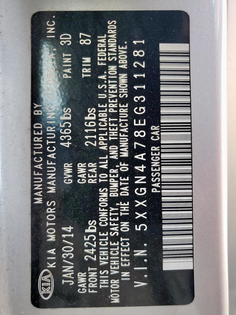 5XXGN4A78EG311281 - 2014 KIA OPTIMA EX SILVER photo 13