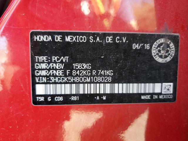 3HGGK5H80GM108028 - 2016 HONDA FIT EX 红色 照片 12