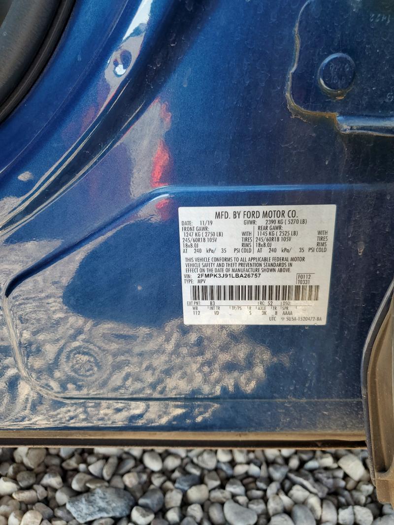 2FMPK3J91LBA26757 - 2020 FORD EDGE SEL Niebieski zdjęcie 13