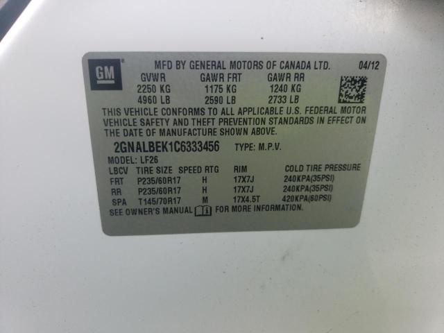 2GNALBEK1C6333456 - 2012 CHEVROLET EQUINOX LS თეთრი ფოტო 13