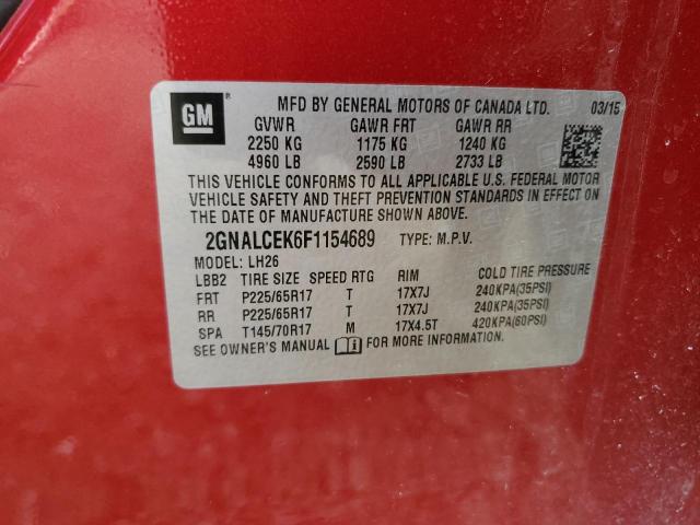 2GNALCEK6F1154689 - 2015 CHEVROLET EQUINOX LT წითელი ფოტო 14