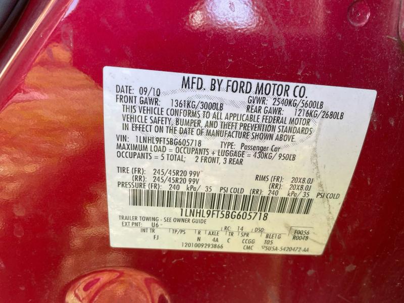 1LNHL9FT5BG605718 - 2011 LINCOLN MKS RED photo 10