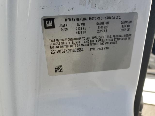 2G1WT57K991303584 - 2009 CHEVROLET IMPALA 1LT Білий фото 12