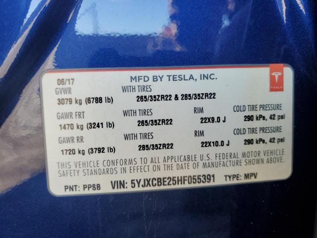 5YJXCBE25HF055391 - 2017 TESLA MODEL X BLUE photo 13