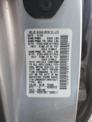 JN8DR09Y14W916421 - 2004 NISSAN PATHFINDER LE ვერცხლისფერი ფოტო 13
