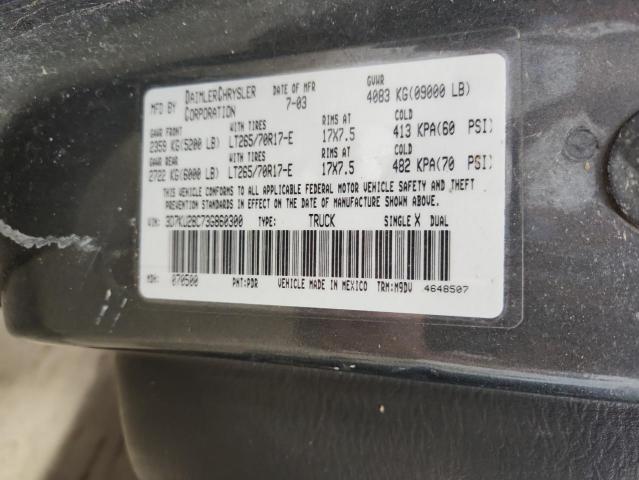 3D7KU28C73G860300 - 2003 DODGE RAM 2500 ST Szary zdjęcie 13