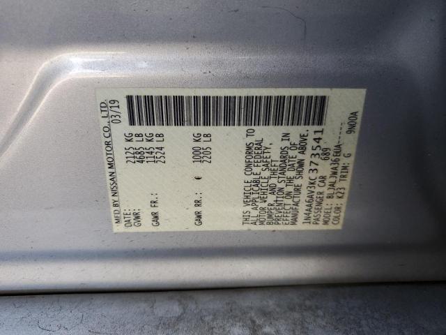 1N4AA6AV3KC373541 - 2019 NISSAN MAXIMA S 银色 照片 12