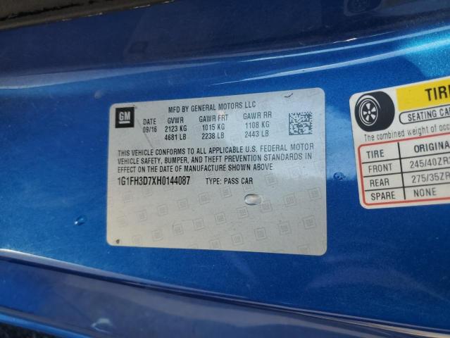 1G1FH3D7XH0144087 - 2017 CHEVROLET CAMARO SS 蓝色 照片 12