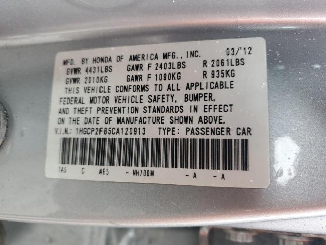 1HGCP2F85CA120913 - 2012 HONDA ACCORD EXL SILVER photo 12