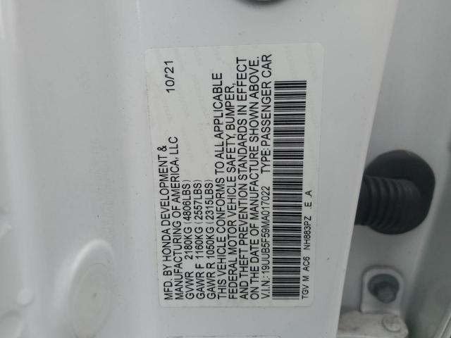19UUB5F59MA017022 - 2021 ACURA TLX TECH A WHITE photo 12