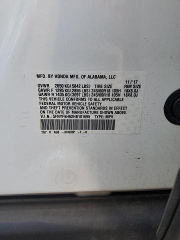 5FNYF6H62HB101695 - 2017 HONDA PILOT EXL WHITE photo 13