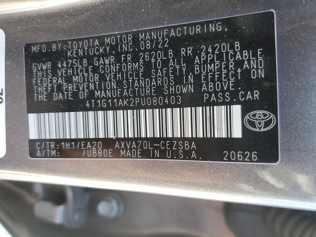 4T1G11AK2PU080403 - 2023 TOYOTA CAMRY SE NIGHT SHADE GRAY photo 12