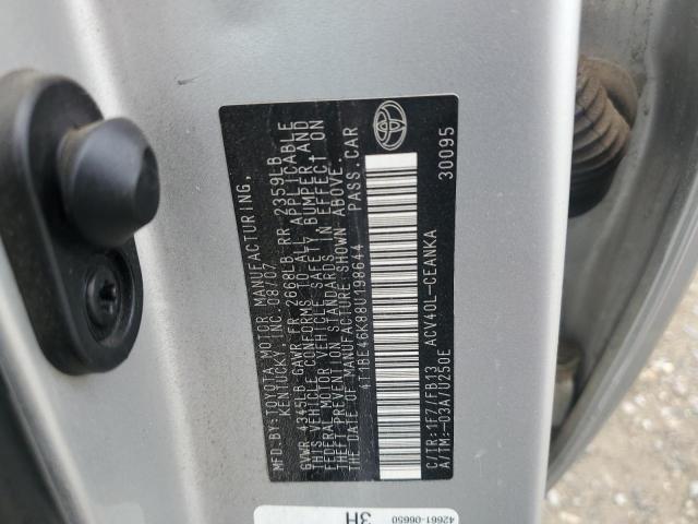 4T1BE46K88U198644 - 2008 TOYOTA CAMRY CE 银色 照片 13