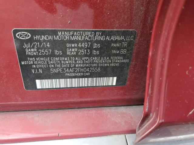 5NPE34AF2FH042558 - 2015 HYUNDAI SONATA SPORT RED photo 13