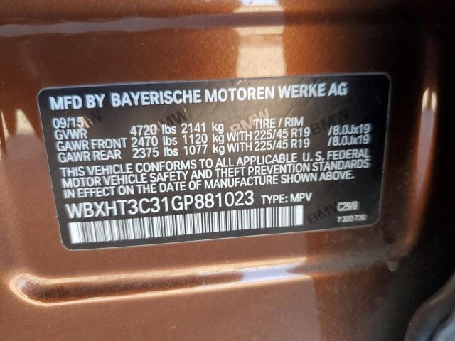 WBXHT3C31GP881023 - 2016 BMW X1 XDRIVE28I BROWN photo 13