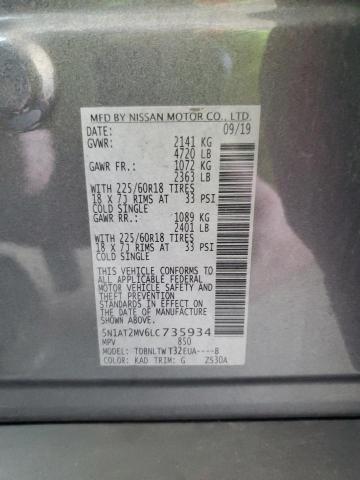 5N1AT2MV6LC735934 - 2020 NISSAN ROGUE S GRAY photo 14