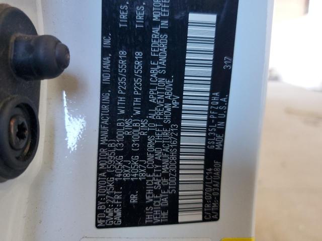 5TDDZ3DC8HS167213 - 2017 TOYOTA SIENNA XLE WHITE photo 14