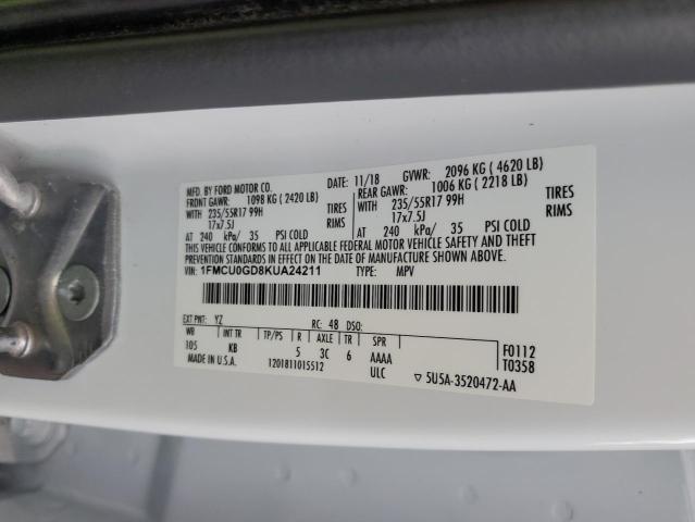 1FMCU0GD8KUA24211 - 2019 FORD ESCAPE SE Blanco foto 13