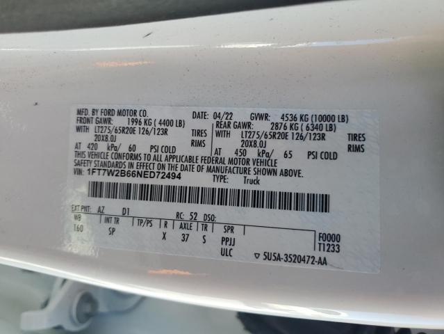 1FT7W2B66NED72494 - 2022 FORD F250 SUPER DUTY WHITE photo 12