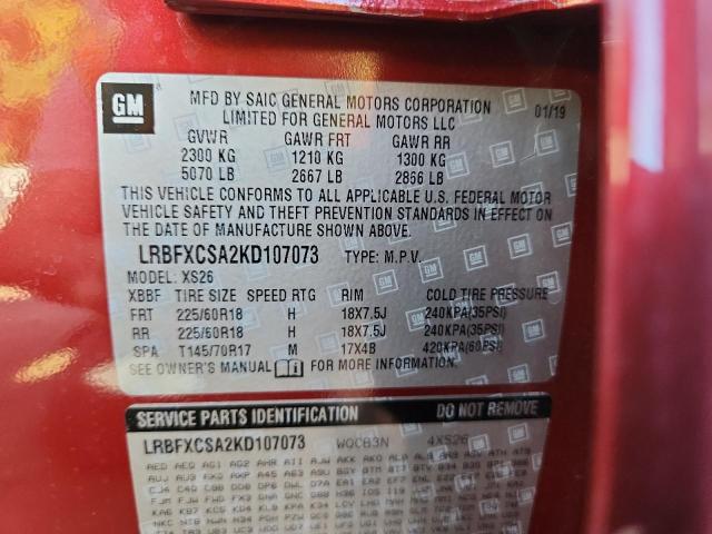 LRBFXCSA2KD107073 - 2019 BUICK ENVISION ESSENCE Rojo foto 13