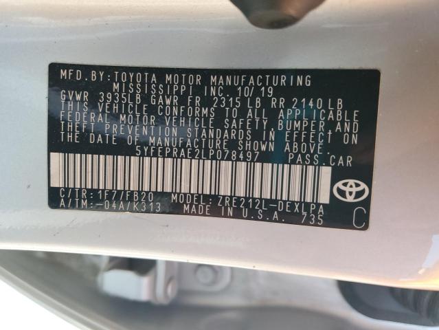 5YFEPRAE2LP078497 - 2020 TOYOTA COROLLA LE Сріблястий фото 12