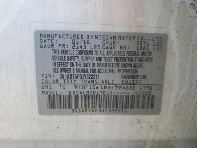 3N1AB7AP3JY322211 - 2018 NISSAN SENTRA S Beyaz fotoğraf 13