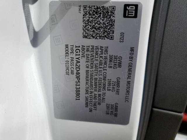 1G1YA2D40P5138801 - 2023 CHEVROLET CORVETTE STINGRAY 1LT WHITE photo 13