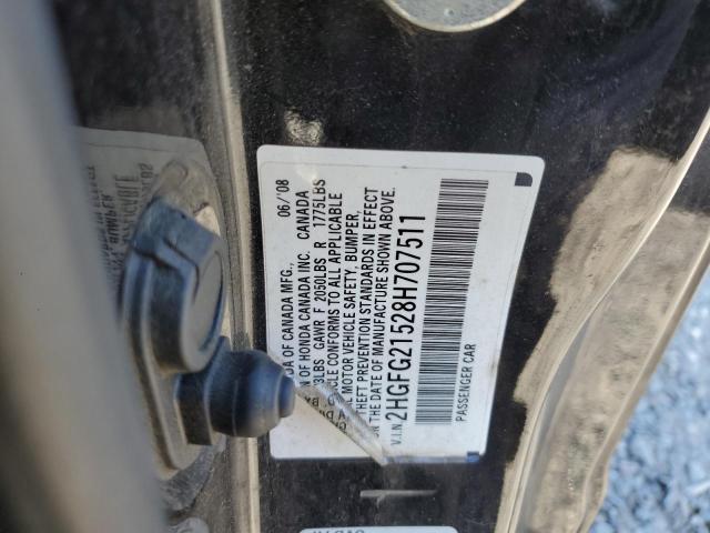 2HGFG21528H707511 - 2008 HONDA CIVIC SI BLACK photo 12