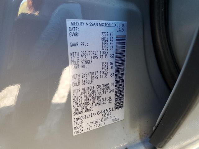 1N6ED1EK1RN644551 - 2024 NISSAN FRONTIER S GRAY photo 12