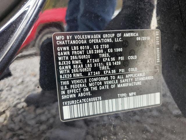 1V2UR2CA7KC605575 - 2019 VOLKSWAGEN ATLAS SE Siyah fotoğraf 13