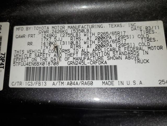 5TFUU4EN6BX018708 - 2011 TOYOTA TACOMA ACCESS CAB GRAY photo 12