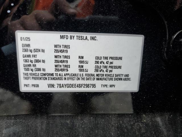 7SAYGDEE4SF298795 - 2025 TESLA MODEL Y 黑色 照片 13