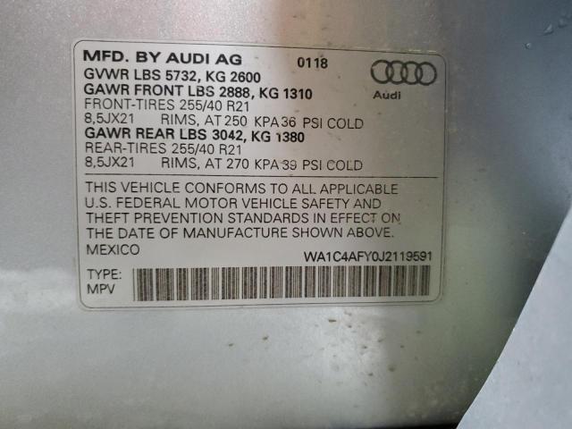 WA1C4AFY0J2119591 - 2018 AUDI SQ5 PRESTIGE SILVER photo 13