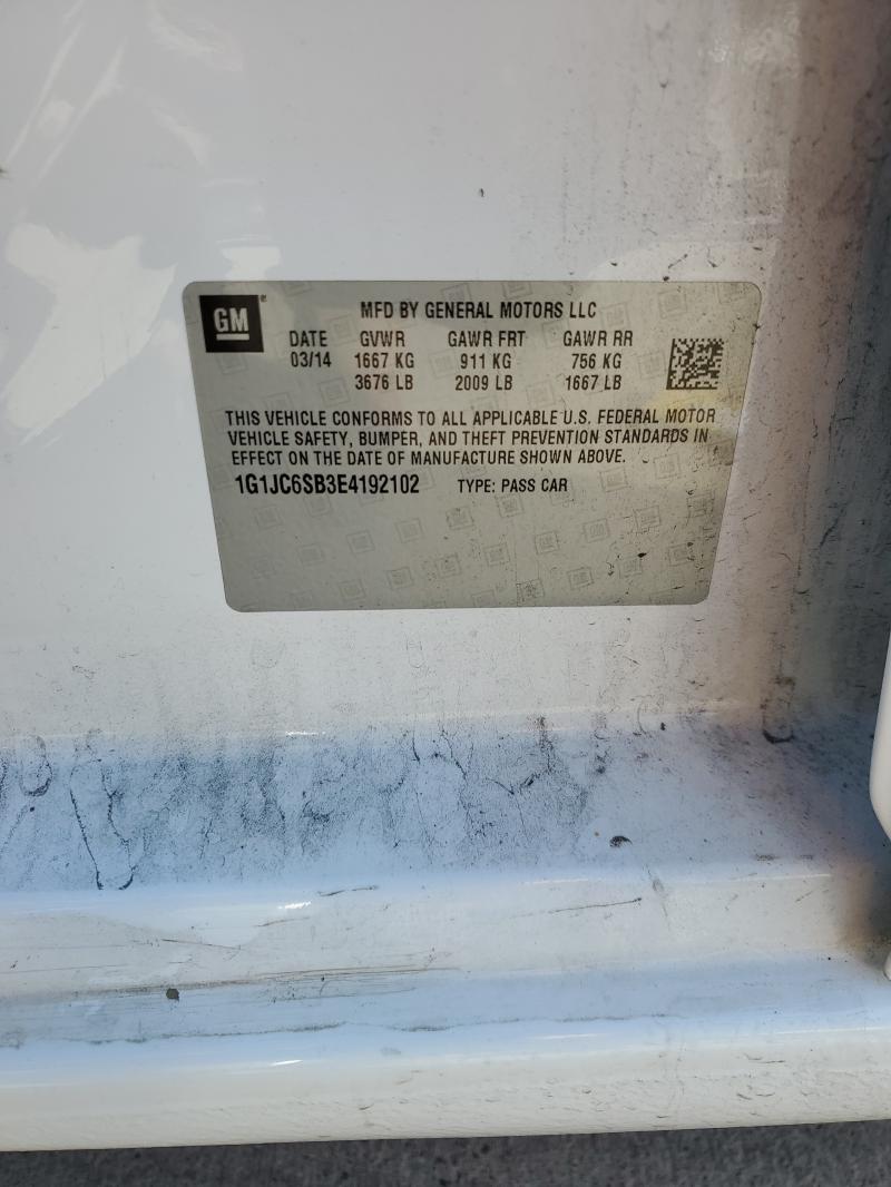 1G1JC6SB3E4192102 - 2014 CHEVROLET SONIC LT WHITE photo 12