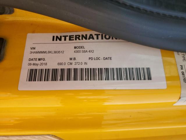 3HAMMMML6KL383512 - 2019 INTERNATIONAL 4000 4300 黄色 照片 10