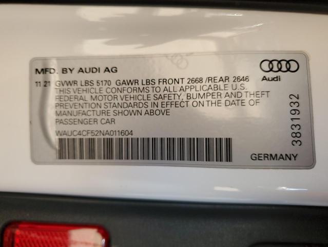 WAUC4CF52NA011604 - 2022 AUDI S5 PREMIUM PLUS 白色 照片 12