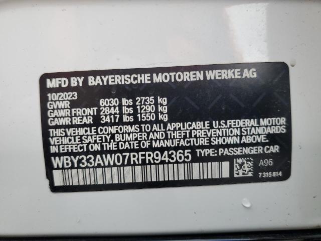 WBY33AW07RFR94365 - 2024 BMW I4 M50 WHITE photo 12