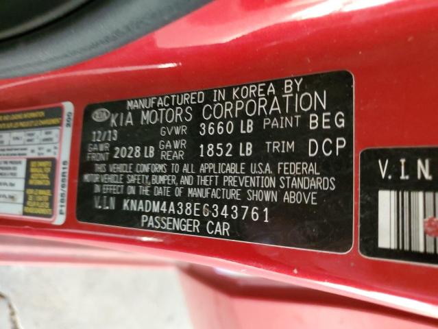 KNADM4A38E6343761 - 2014 KIA RIO LX RED photo 12