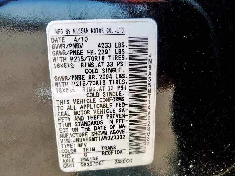 JN8AS5MT1AW023032 - 2010 NISSAN ROGUE S BLACK photo 14