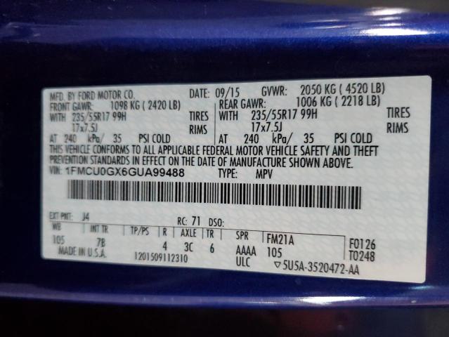 1FMCU0GX6GUA99488 - 2016 FORD ESCAPE SE BLUE photo 12