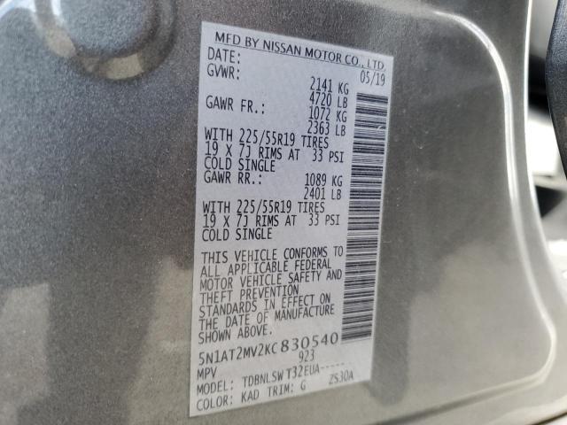 5N1AT2MV2KC830540 - 2019 NISSAN ROGUE S Szary zdjęcie 13
