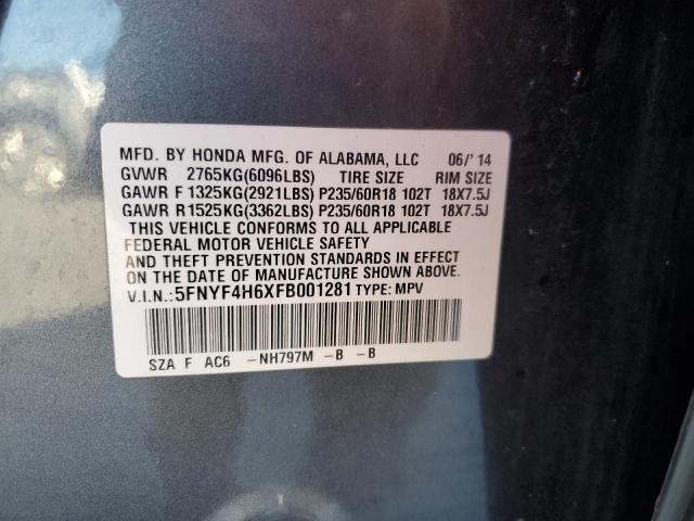 5FNYF4H6XFB001281 - 2015 HONDA PILOT EXL GRAY photo 13