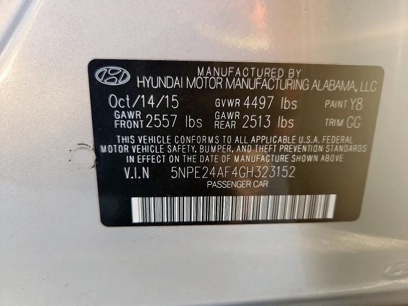 5NPE24AF4GH323152 - 2016 HYUNDAI SONATA SE ვერცხლისფერი ფოტო 12