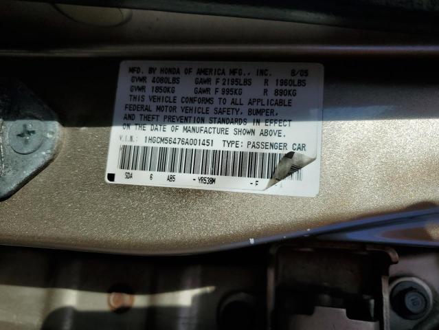 1HGCM56476A001451 - 2006 HONDA ACCORD LX BEIGE photo 13