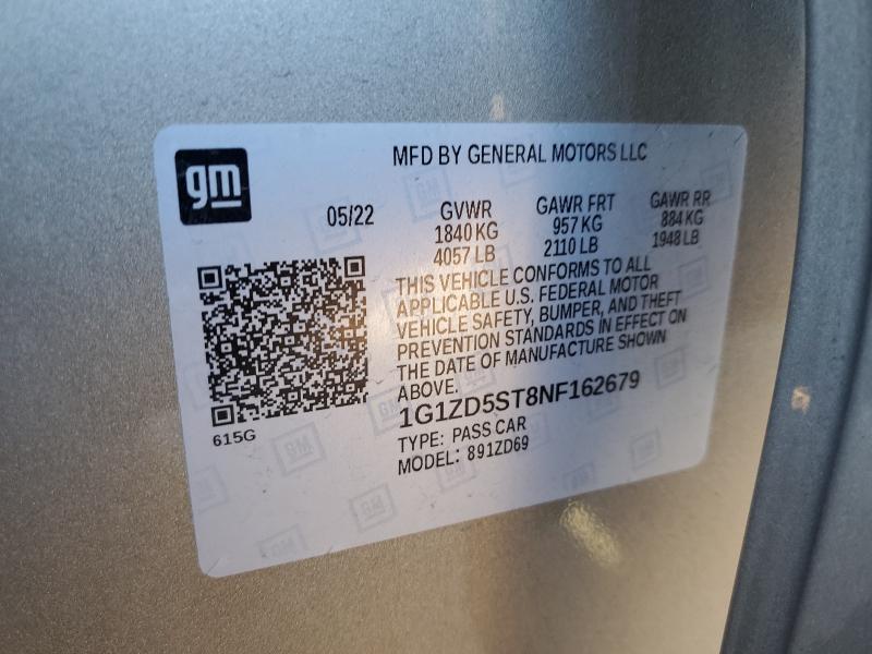 1G1ZD5ST8NF162679 - 2022 CHEVROLET MALIBU LT 金色 照片 12