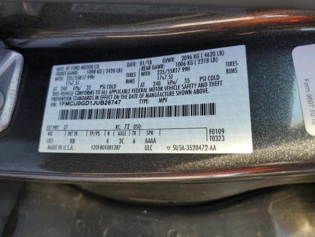 1FMCU0GD1JUB28747 - 2018 FORD ESCAPE SE Gri fotoğraf 13